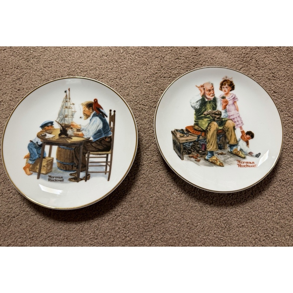 Vtg Norman Rockwell For A Good Boy  & The cobbler 2 Porcelain Plates 1984